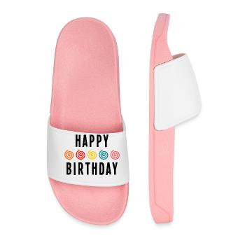 HAPPY BIRTHDAY. HAPPY BIRTHDAY. ANNIVERSARY. - Men’s Pool Sliders - light pink - Front