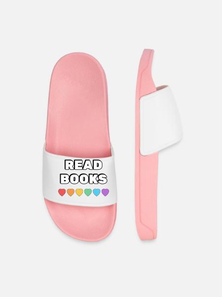 Read Books Rainbow Hearts - Men’s Pool Sliders - light pink