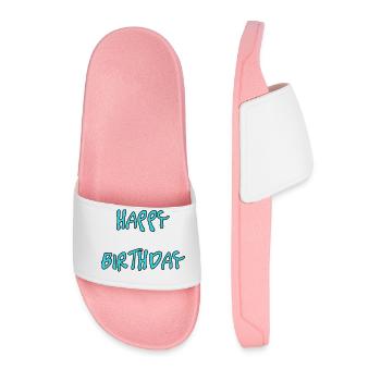 HAPPY BIRTHDAY. HAPPY BIRTHDAY. ANNIVERSARY. - Men’s Pool Sliders - light pink - Front