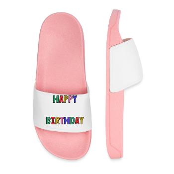 HAPPY BIRTHDAY. HAPPY BIRTHDAY. ANNIVERSARY. - Men’s Pool Sliders - light pink - Front