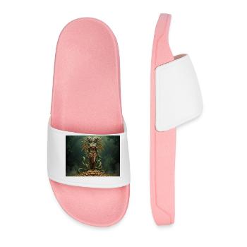 Coatlicue, Aztec earth goddess of life and death - Men’s Pool Sliders - light pink - Front