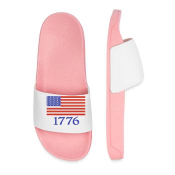 1776 American Flag Embroidered - Men’s Pool Sliders - light pink - Front