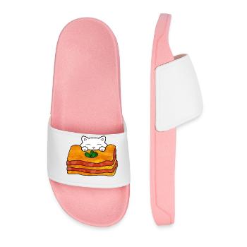 Mignon chat blanc mangeant une délicieuse cuisine italienne - Claquettes Homme - rose clair - Devant