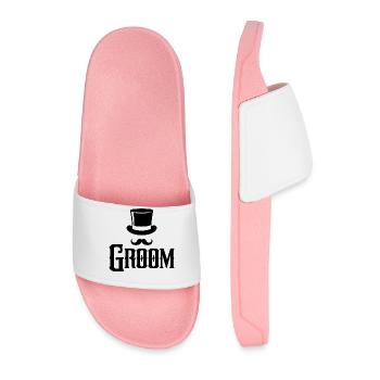 Groom Cool Top Hat & Moustache Mens Enterrement de vie de garçon - Claquettes Homme - rose clair - Devant