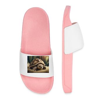 Cute animals doing hibernation – turtle - Men’s Pool Sliders - light pink - Front