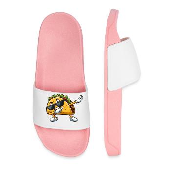 Sweet Taco Dabbing Comic Fast Food - Men’s Pool Sliders - light pink - Front