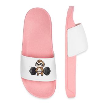 Sloth during workout: dumbbell, bench press & cross - Men’s Pool Sliders - light pink - Front