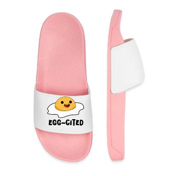 Egg-cited! – Cracked Egg Doodle, Playful Sketch - Men’s Pool Sliders - light pink - Front