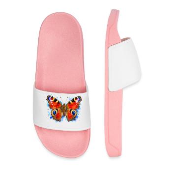 Peacock Butterfly Aglais io Watercolor Style - Men’s Pool Sliders - light pink - Front