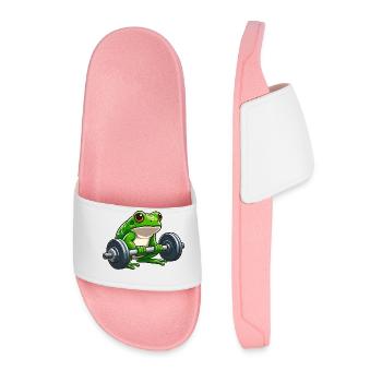 Strong frog while lifting weights - Men’s Pool Sliders - light pink - Front