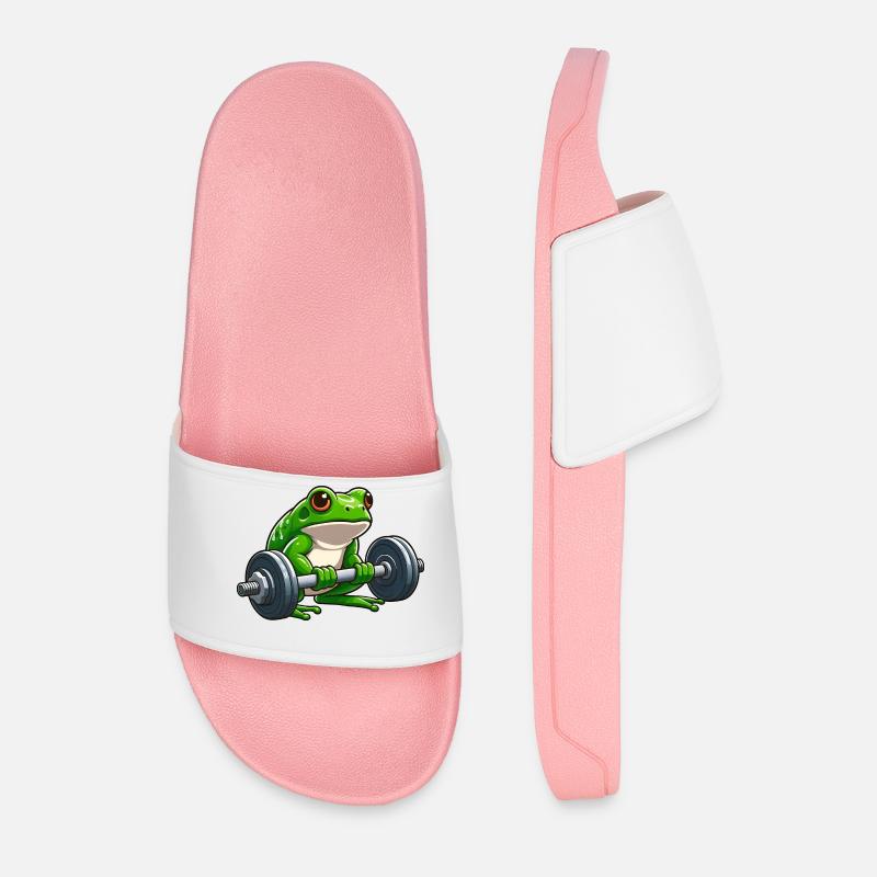 Strong frog while lifting weights - Men’s Pool Sliders - light pink