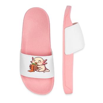 Axolotl Eats Lasagna Comic - Men’s Pool Sliders - light pink - Front