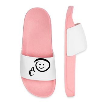 Face smiles, shows thumbs up. Emoticon - Men’s Pool Sliders - light pink - Front