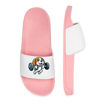 Beagle Weightlifting Workout Strength - Men’s Pool Sliders - light pink - Front