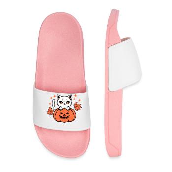 Herbst Katze Weiß Kürbis Ahorn Blatt Süß Halloween - Männer Badelatschen - Hellrosa - Vorne