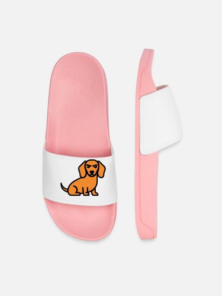 Dachshund Dog Brown Comic - Men’s Pool Sliders - light pink