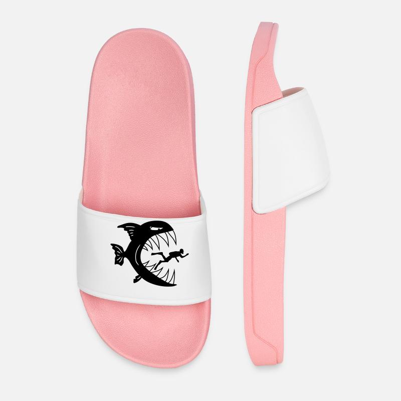 Monster Fish Eats Diver - Men’s Pool Sliders - light pink
