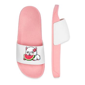 Llama Alpaca Watermelon Cartoon Summer - Men’s Pool Sliders - light pink - Front