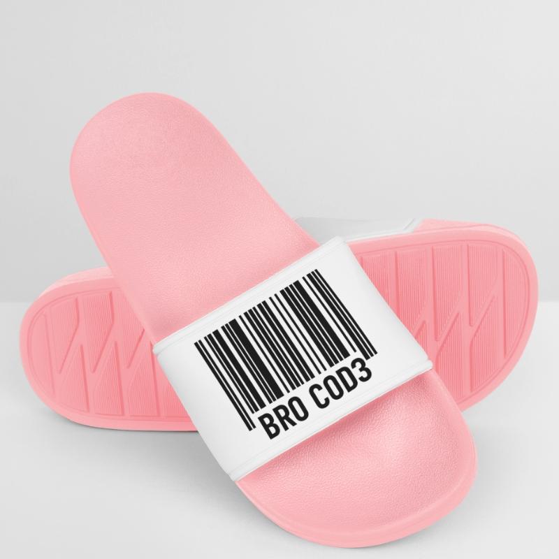 Bro Cod3 Barcode Design - Bro Code Men’s Pool Sliders