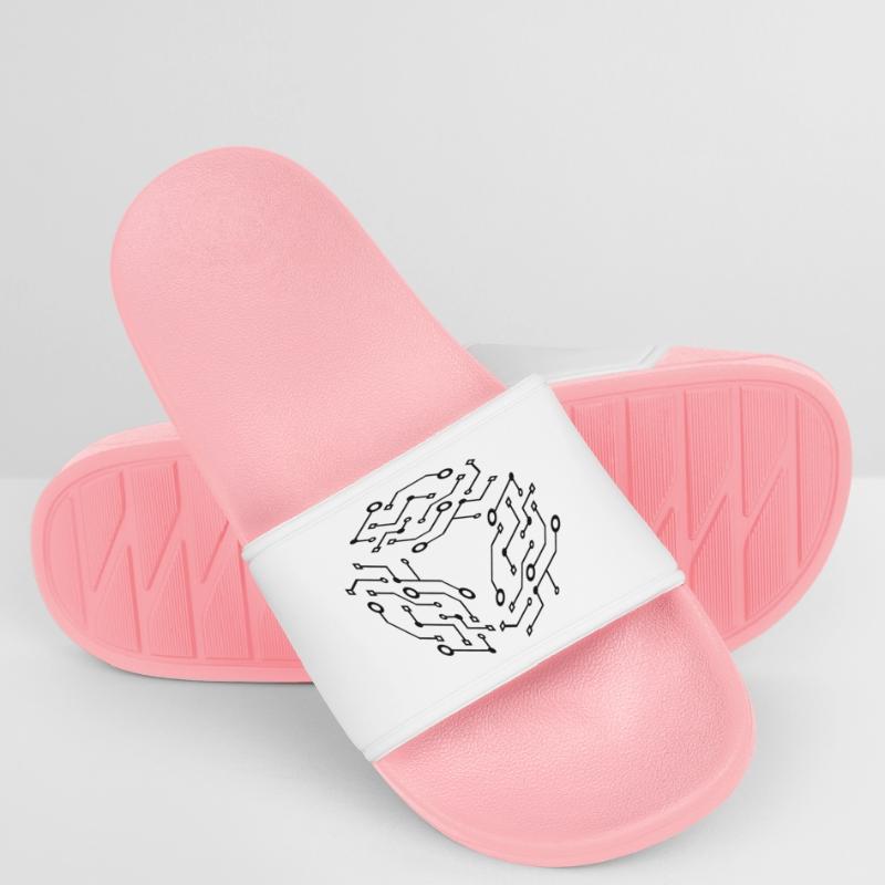 cool pattern logo circuit wire data microchip Men’s Pool Sliders