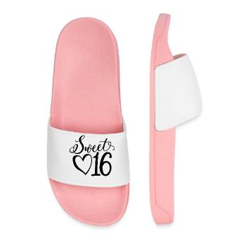 Sweet Sixteen Cute 16th Birthday Gift 16 Years Old - Men’s Pool Sliders - light pink - Front