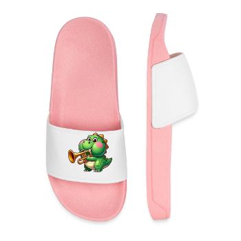 Thick Trex with Trumpet Cartoon Dinosaur Music - Men’s Pool Sliders - light pink - Front