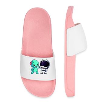 Alien Meets Astronaut: Bro Fist & First Contact - Men’s Pool Sliders - light pink - Front