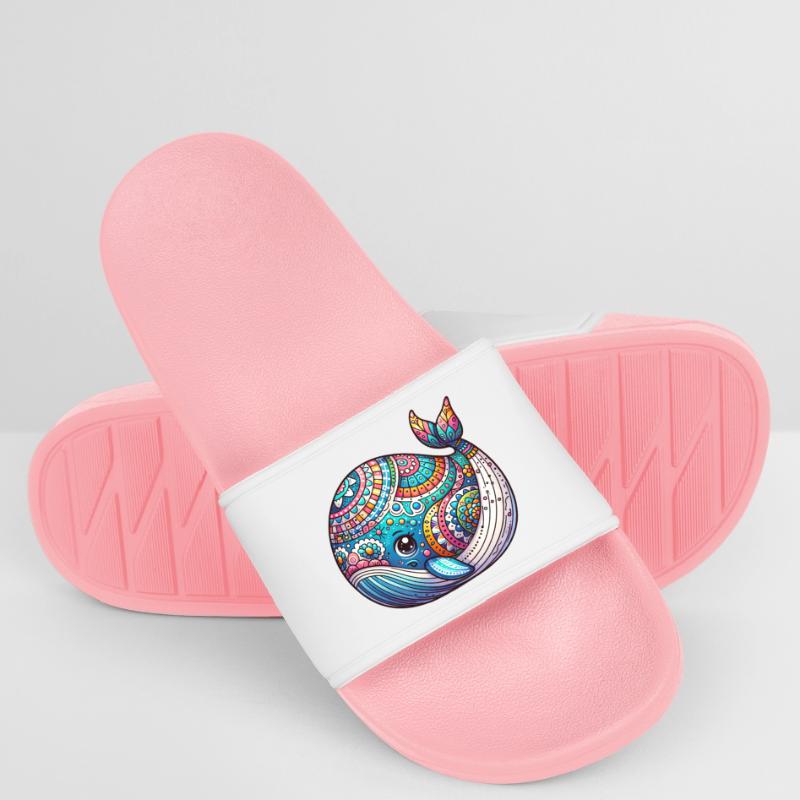 Artistically Painted Whale Hatching from Easter Egg Men’s Pool Sliders