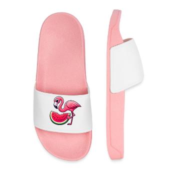 Flamant rose mignon avec un style de dessin animé de pastèque - Claquettes Homme - rose clair - Devant