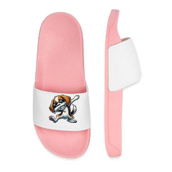 Cute Beagle Dog Dabbing Cartoon Dab - Men’s Pool Sliders - light pink - Front
