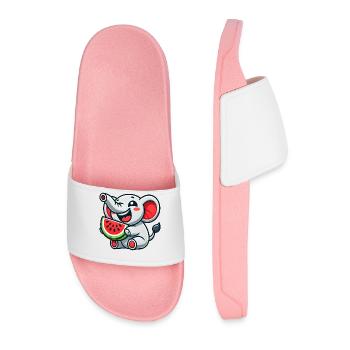 Cute Elephant Watermelon Summer Fruit Laugh - Men’s Pool Sliders - light pink - Front