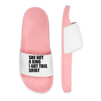 She Got A Ring I Got This shirt Funny Engagement - Men’s Pool Sliders - light pink - Front