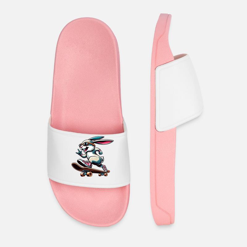 Cool Skateboarder Easter Bunny Design - Men’s Pool Sliders - light pink