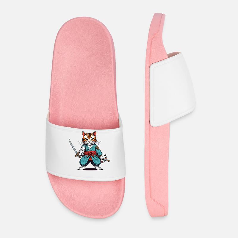 Samurai cat - Men’s Pool Sliders - light pink