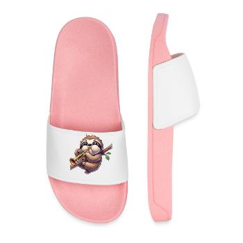 Sloth playing trumpet funny cartoon musician - Men’s Pool Sliders - light pink - Front