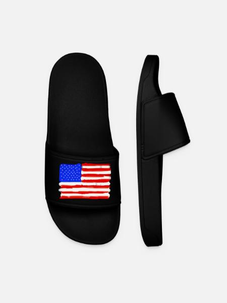 Painted American Flag - Men’s Pool Sliders - black