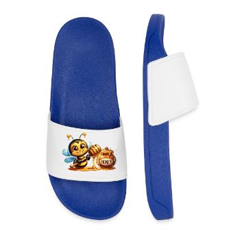 Sweet bee nibbling on the honey pot - Men’s Pool Sliders - royal blue - Front