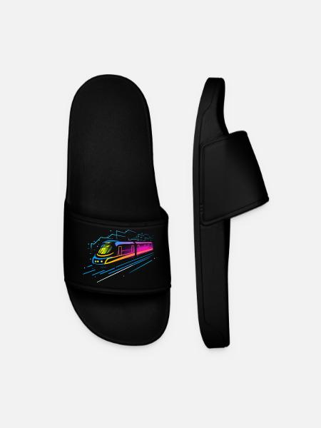 Train Cartoon Look - Men’s Pool Sliders - black