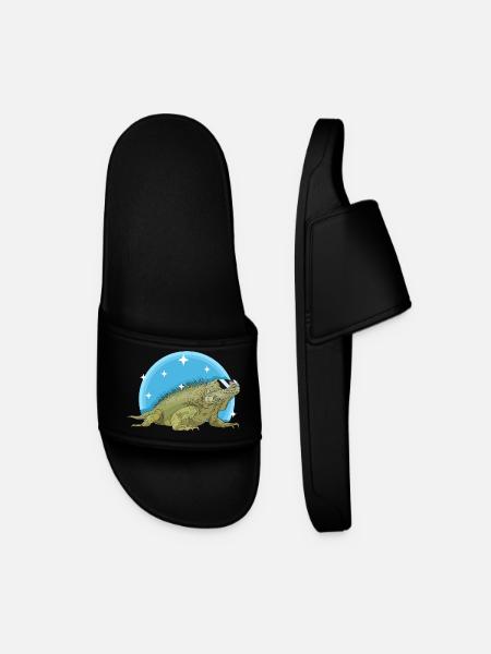 Iguana Lizard Iguanas Gift - Men’s Pool Sliders - black