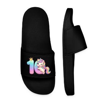 I'm 10 Kawaii Unicorn Girl Birthday - Men’s Pool Sliders - black - Front