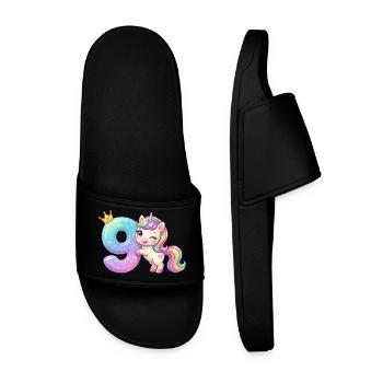 I'm 9 Kawaii Unicorn Girl Birthday - Men’s Pool Sliders - black - Front