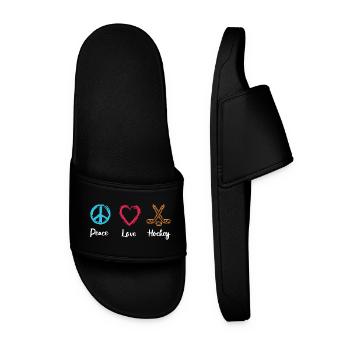 Peace Love Hockey sur glace - Claquettes Homme - noir - Devant