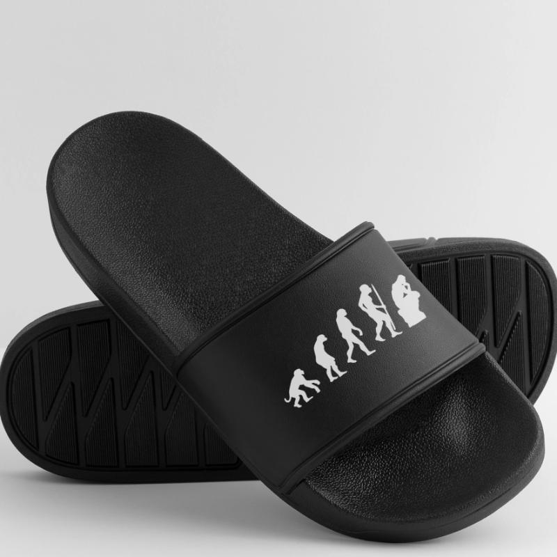 Evolution of thinker philosophy philosopher funny Men’s Pool Sliders
