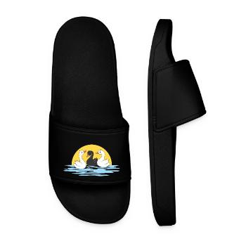 Three cute swimming baby swans - Men’s Pool Sliders - black - Front