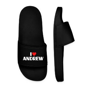I love Andrew Red Heart Romantic Name Fan - Men’s Pool Sliders - black - Front