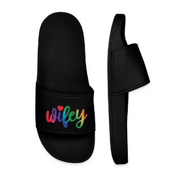 Wifey - Cute Heart, Gift For Wife Married Women - Men’s Pool Sliders - black - Front