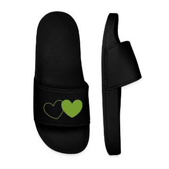 green heart green hearts couples gift - Men’s Pool Sliders - black - Front