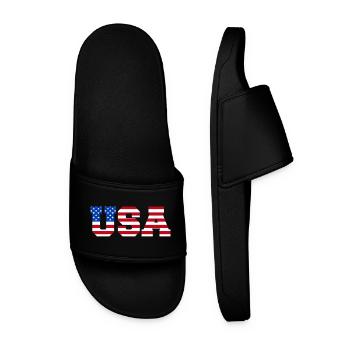 USA Schriftzug Amerika Fan Amerikanische Flagge - Männer Badelatschen - Schwarz - Vorne