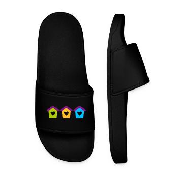 Birdhouse Home Garden Heart Children Colorful House - Men’s Pool Sliders - black - Front