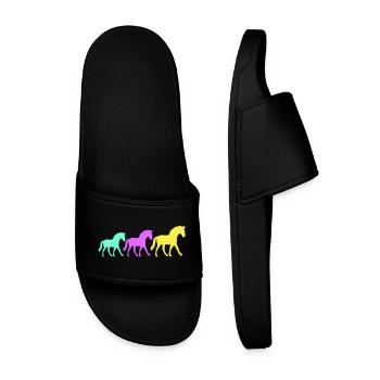 3 Pferde Silhouette Team Reiter reiten Freunde süß - Männer Badelatschen - Schwarz - Vorne